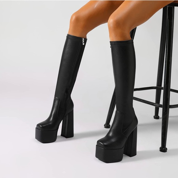 Black platform knee high boots vegan - Picture 2 of 8